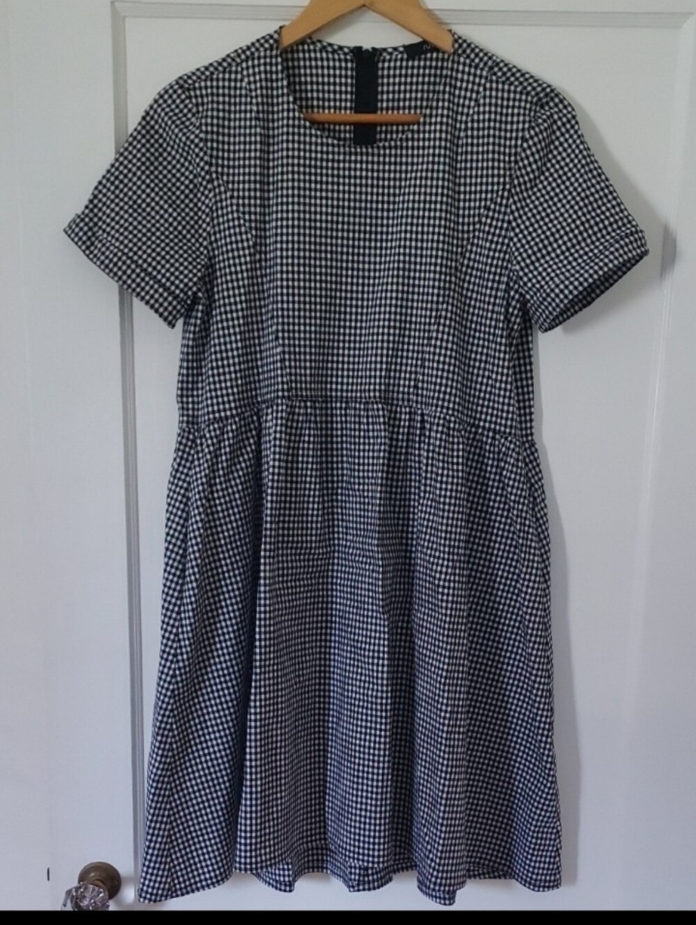 Ruti Dress Gingham Check Black White Pockets Sz 1 Cotton Blend